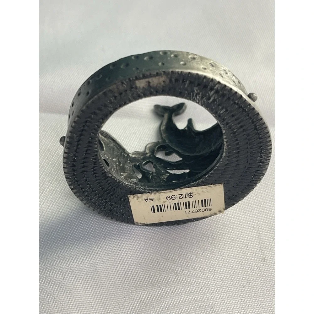Vintage Pewter‎ Dolphin Napkin Ring | Nautical Coastal Table Decor | Ocean Theme